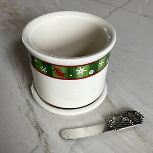 Longaberger Ceramic Dip Bowl with saucer and spreader